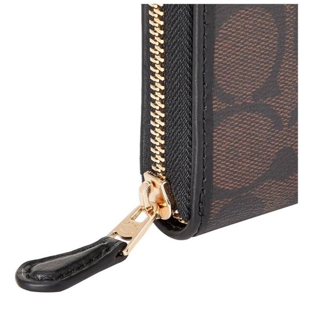 Coach Long Zip Around Wallet In Signature Canvas Brown Black Gold Tone Hardware - Picture 13 of 16